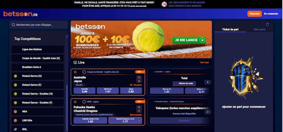 découvrez betsson.fr, la nouvelle plateforme de paris sportifs qui vous offre des cotes compétitives, une large sélection d'événements et une expérience utilisateur exceptionnelle. rejoignez-nous dès aujourd'hui pour des paris sûrs et passionnants !