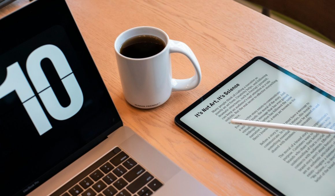 a tablet and a cup of coffee on a table
