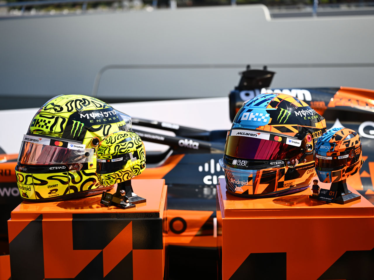 McLaren F1 Team fête son 1 000e départ en Grand Prix à Monaco avec Oscar, Lando et des casques LEGO iconiques