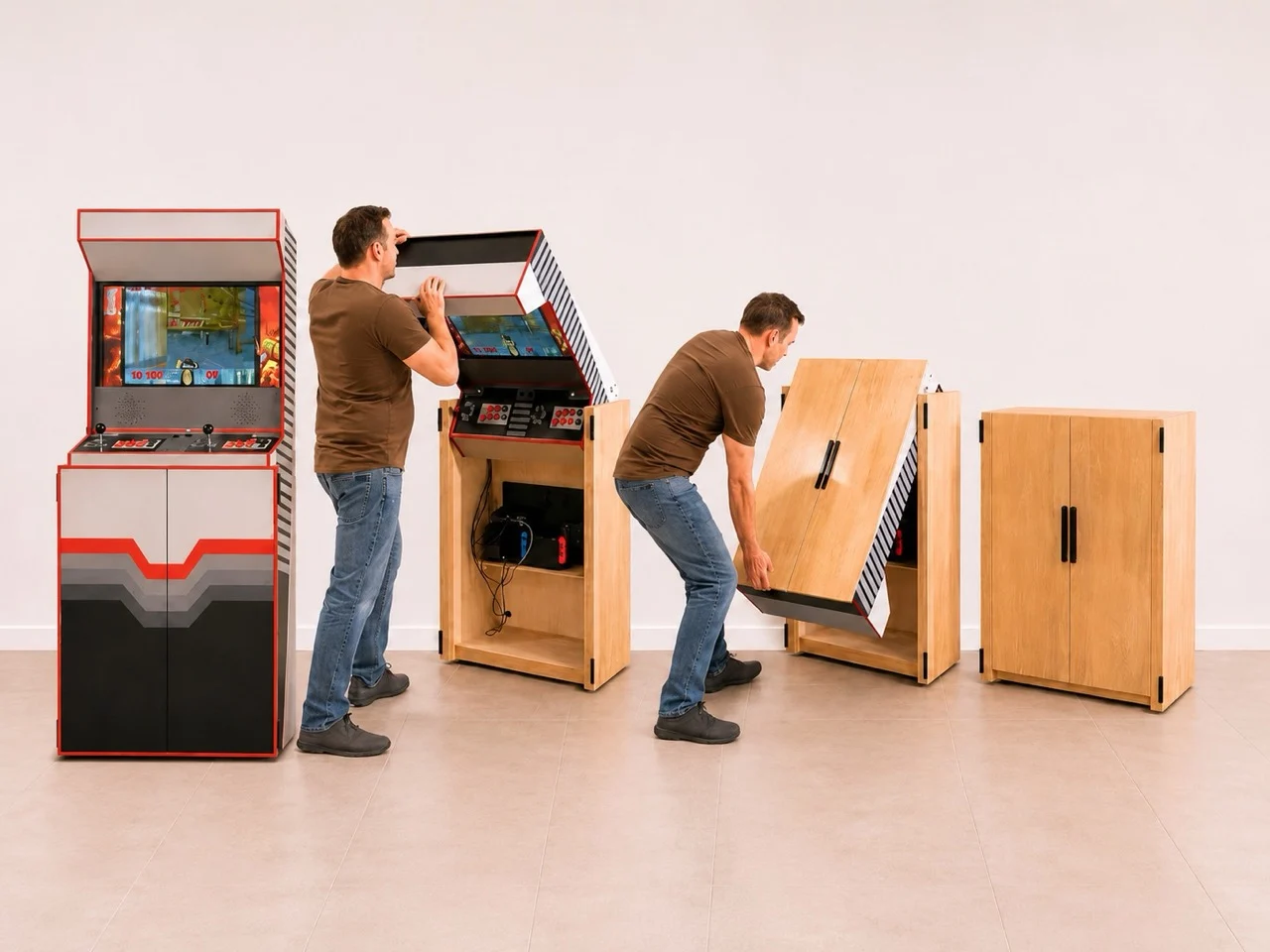 Cette borne d’arcade rétro pliable se transforme en meuble design façon Pottery Barn