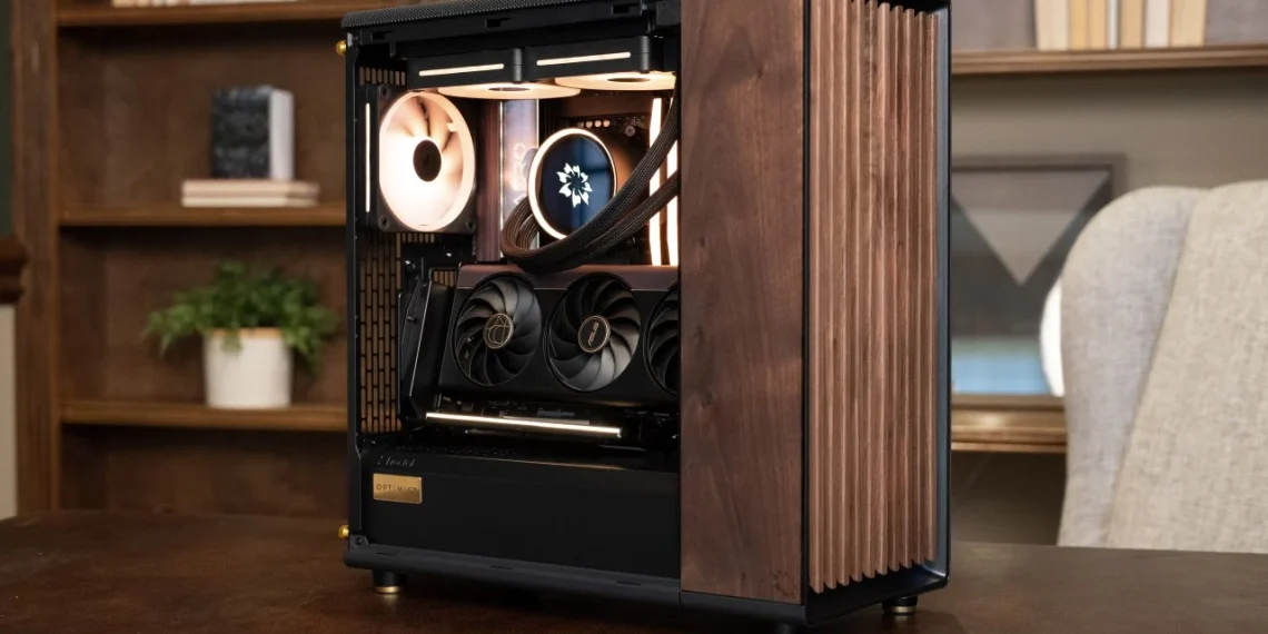 PC de bureau en noyer et laiton avec RTX 5090 : un design premium qui en impose - plare. PC de bureau en noyer et laiton avec RTX 5090 : un design premium qui en impose