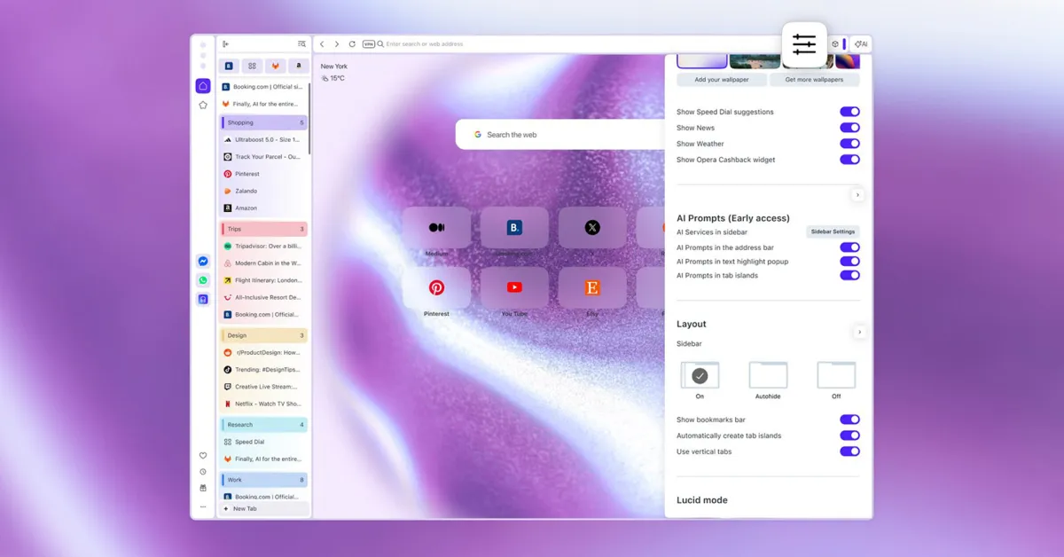 Opera One améliore les onglets verticaux et renforce l’intégration de Google Lens