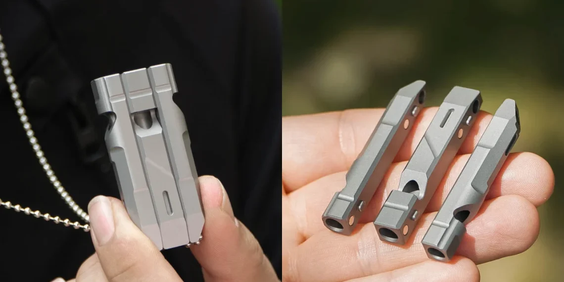 Sifflet de secours en titane 3-en-1 avec sirène 120 dB ultra puissante - plare. Sifflet de secours en titane 3-en-1 avec sirène 120 dB ultra puissante