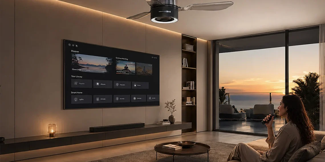 Ventilateur de plafond avec enceinte Hi-Fi 80 W et éclairage intelligent intégré dans un design élégant